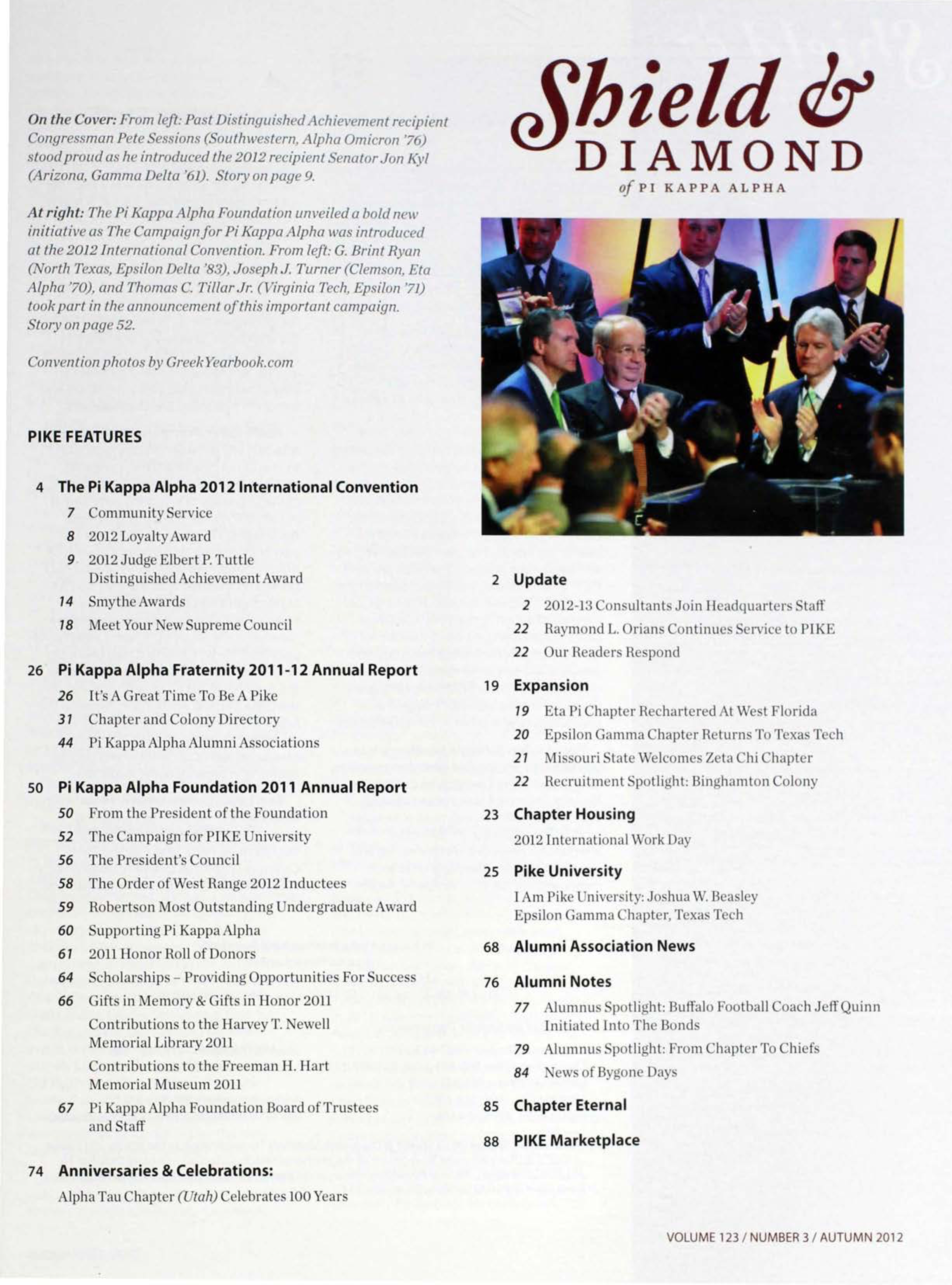 Shield & Diamond, Vol. 123, No. 3, Table Of Contents